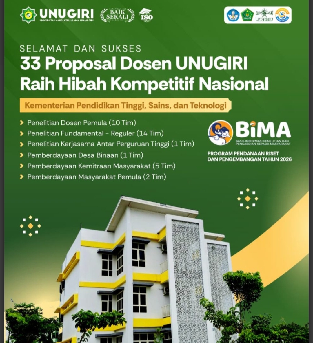 Dosen Prodi HKI UNUGIRI Turut Raih Hibah Kompetitif Nasional 2026 di Tengah Capaian Unggul Kampus